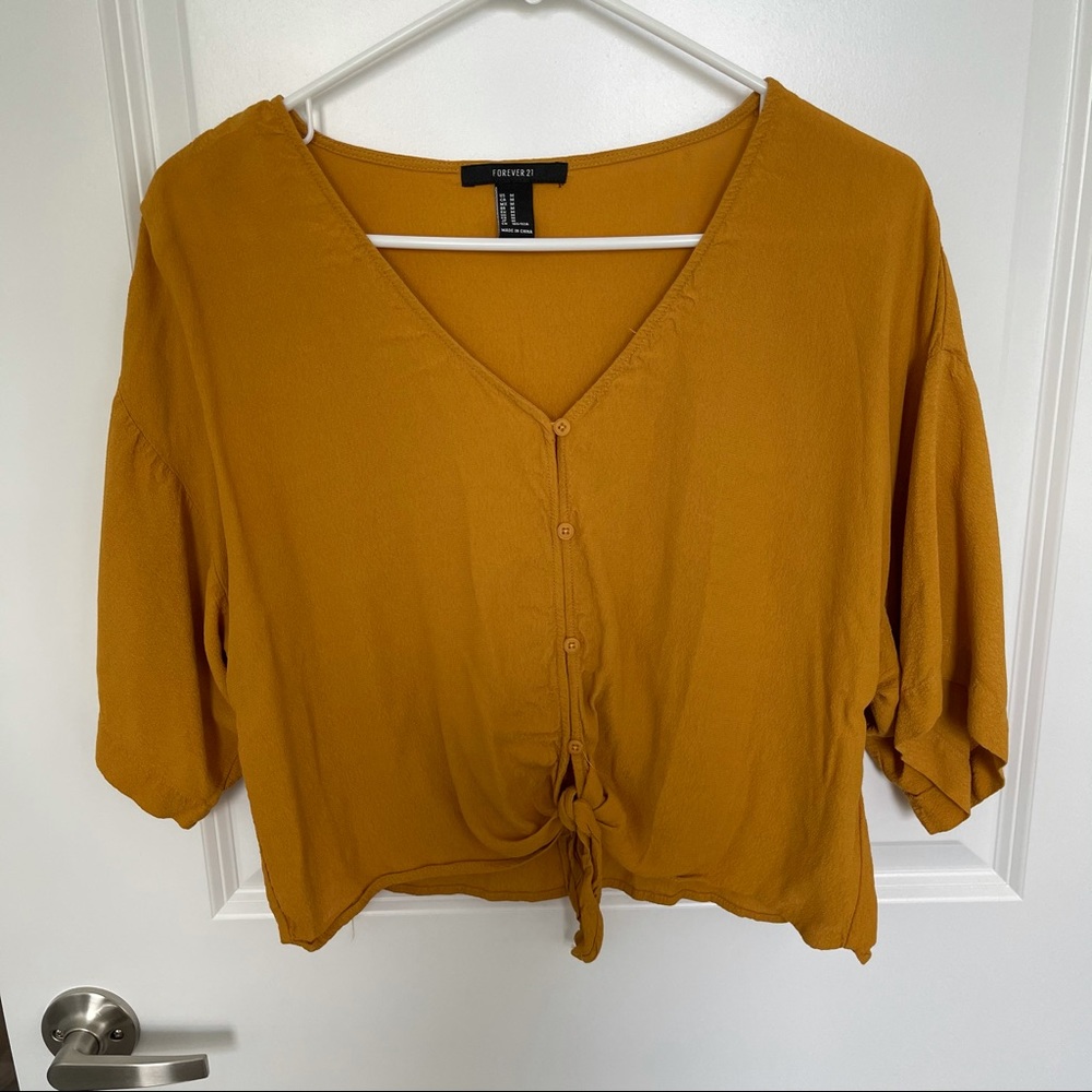 Mustard tie-front top